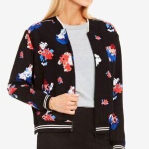 Vince Camuto Black And Red Floral Bomber Jacket